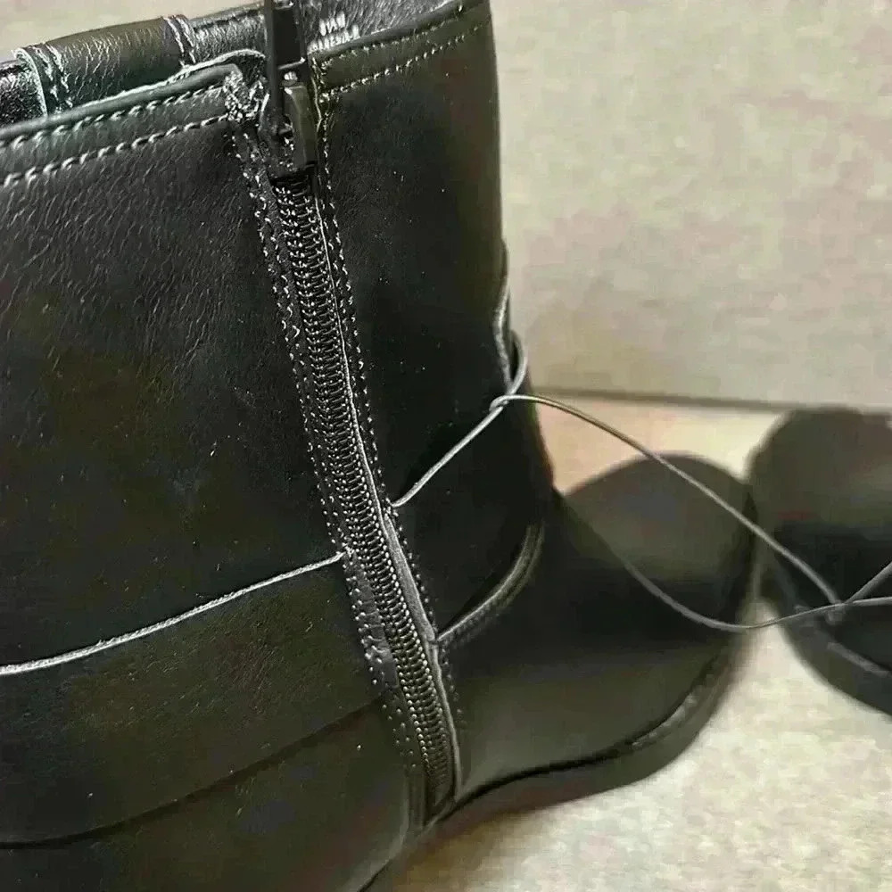 Indigo Rd. Western Silver Harness Black Boot Side Zip Heeled Platform Sz 8.5 - Picture 11 of 13